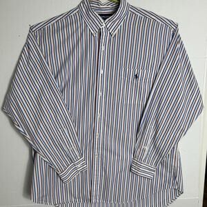Ralph Lauren Men's Tilden Golf XL Stripe Button-Down Oxford Shirt Blue Pony Logo